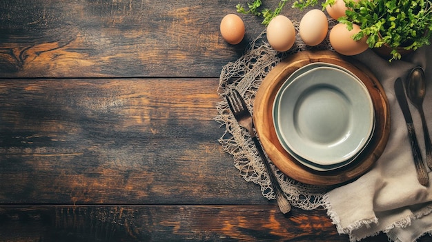 stół z potrawami i akcesoriami kuchennymi